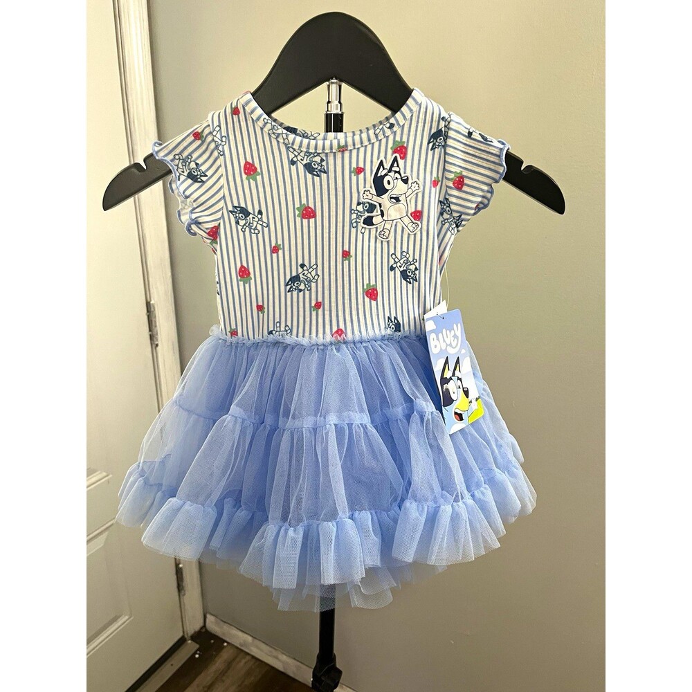 Bluey Girls Bluey Striped Tulle Tutu Dress Cap Sleeve 18 mRuffle Layered